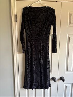 Ann Taylor Black Long-Sleeve Textured Midi Dress